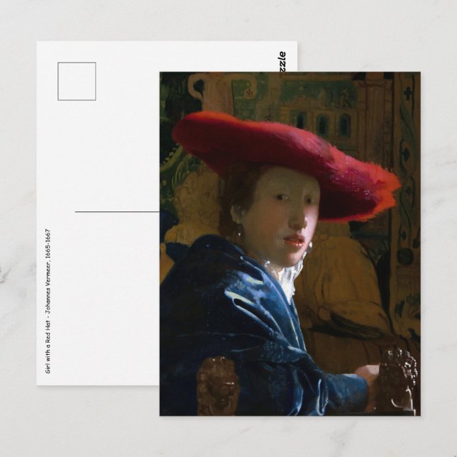 Carte Postale Johannes Vermeer - Fille au chapeau rouge (Devant / Derrière)