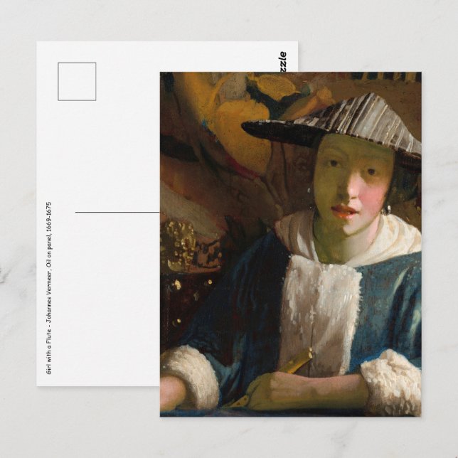 Carte Postale Johannes Vermeer - Fille avec une Flûte (Devant / Derrière)