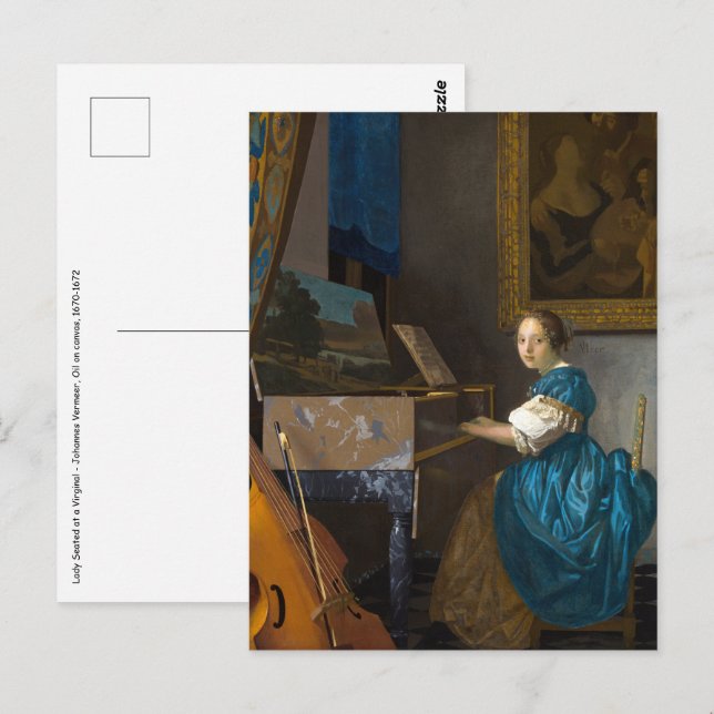 Carte Postale Johannes Vermeer - Lady assise à une virginale (Devant / Derrière)