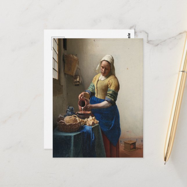 Carte Postale Johannes Vermeer, Milkmaid (Devant/Arrière en situation)