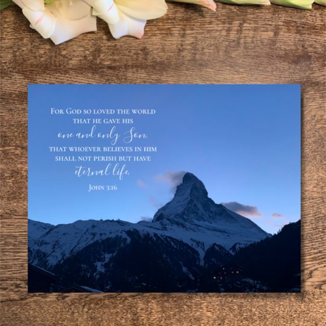 Carte Postale John 3:16 Texte personnalisé | Photo originale des (John 3:16 in modern typography on my original photo of the Matterhorn at sunset, a lovely faith card)