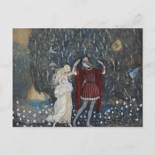 Carte Postale John Bauer - Lena danse avec le chevalier (Devant)