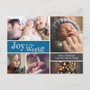 Carte Postale Joie bleue au monde Bébé garçon naissance 1er Noël