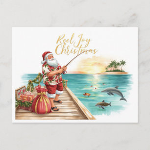 Carte Postale Joie de la bobine de pêche Noël avec le Père Noël