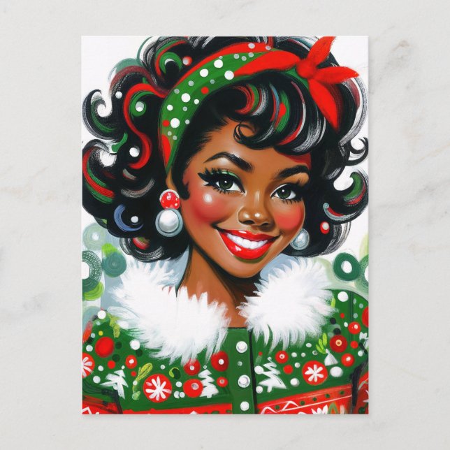Carte Postale Joie de Noël de fille noire rétro (Devant)