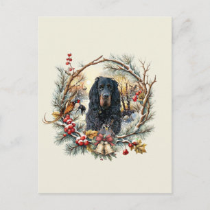 Carte Postale Joie de Noël du Setter Gordon – Art canin saisonni