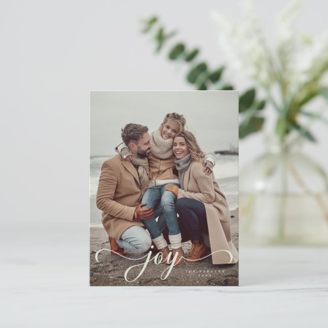 Carte Postale Joie script Noël/Carte postale photo de vacances (Debout devant)