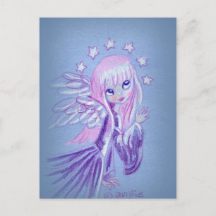 Carte Postale Joli ange aux cheveux roses