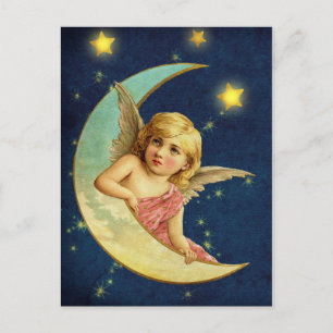 Carte Postale Joli ange céleste victorien sur la lune de croissa