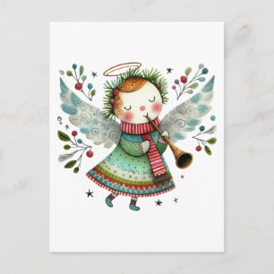 Carte Postale Joli ange style d'art populaire Joyeux Noël