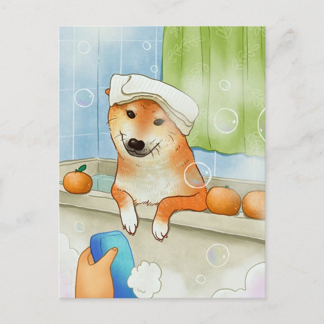 Carte Postale Joli animal de compagnie Shiba Inu chien Baignade  (Devant)