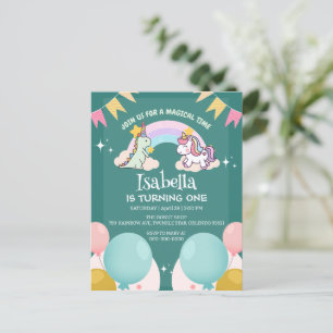 Carte Postale Joli Anniversaire Dinosaure Licorne arc-en-ciel Ba
