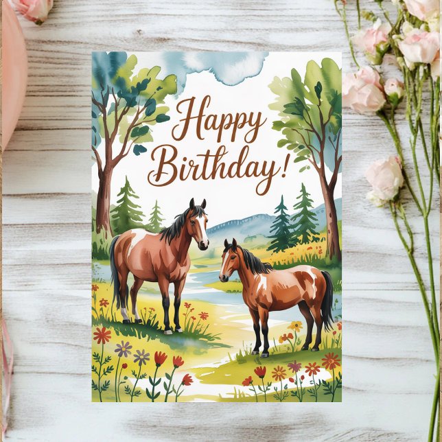 Carte Postale Joli Anniversaire Personnalisé Cheval Aquarelle (Créateur téléchargé)