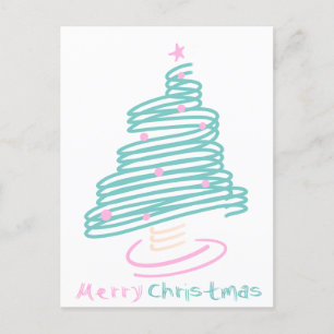 Carte Postale Joli arbre de Noël rose vert tourbillonnant