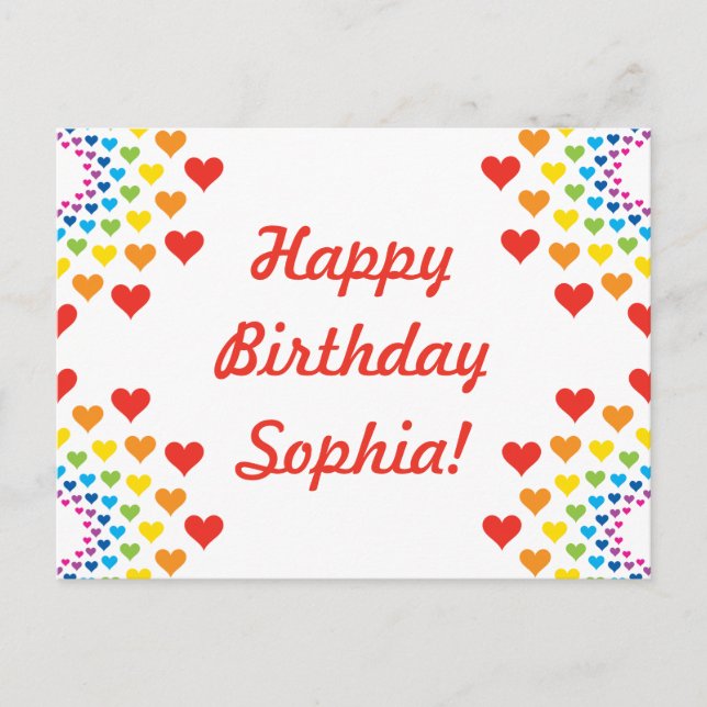 Carte Postale Joli arc-en-ciel des coeurs - Joyeux anniversaire (Devant)
