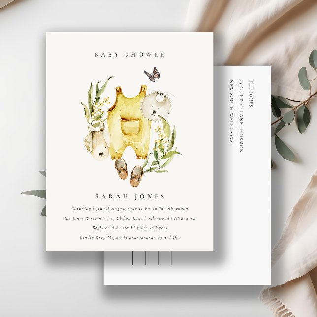 Carte Postale Joli Baby shower en feuillage jaune Vêtements (Créateur téléchargé)