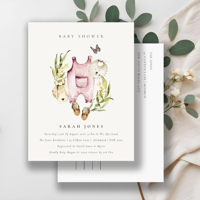 Carte Postale Joli Baby shower Feuilleté Rose Foliage Fille Vête (Créateur téléchargé)