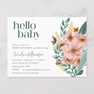 Carte Postale Joli Baby shower Floral Rose de la Monnaie