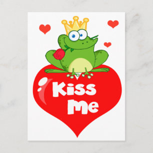 Carte Postale joli baiser moi prince grenouille sur cœur dessin 