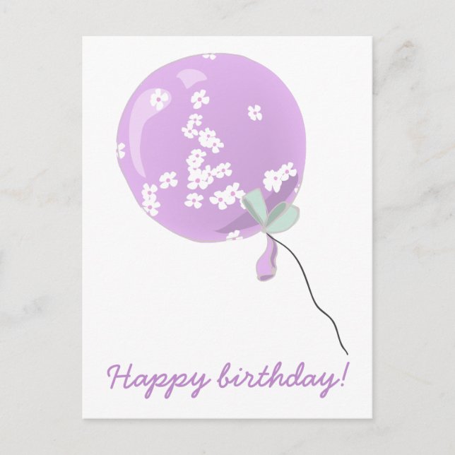 Carte Postale Joli ballon floral violet - Anniversaire enfant (Devant)