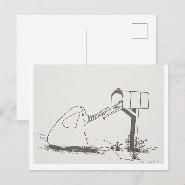 Carte Postale Joli bébé éléphant à la recherche de courrier (Devant / Derrière)