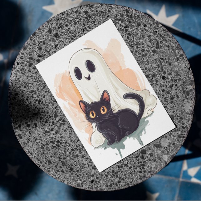 Carte Postale Joli bébé fantôme chaton noir Halloween (Créateur téléchargé)