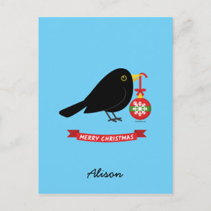 Carte Postale Joli Blackbird Avec Balle De Noël Nom Personnalisé