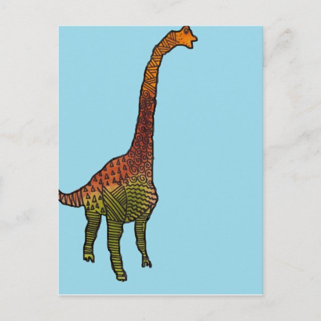 Carte Postale Joli bleu enfants brachiosaurus dinosaure art (Devant)