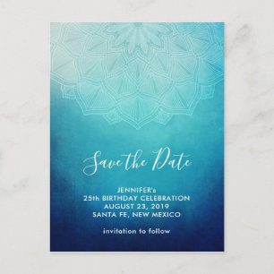 Carte Postale Joli bleu Mandala Abstrait Enregistrer la date