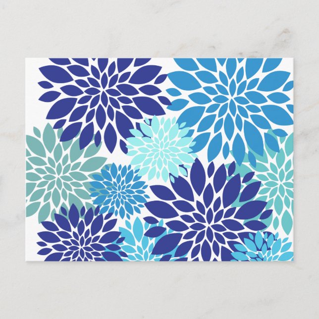 Carte Postale Joli bleu Turquoise Turquoise Fleurs Floral Art (Devant)