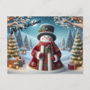 Carte Postale Joli bonhomme de neige de Noël