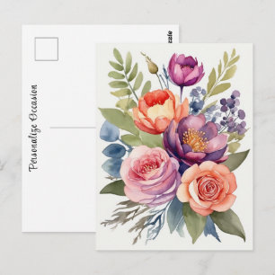 Carte Postale Joli bouquet assorti de fleurs à l'aquarelle flora