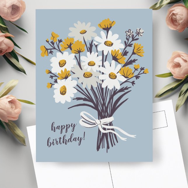 Carte Postale Joli Bouquet Daisy CUSTOM Joyeux Anniversaire (Pretty Daisy Bouquet CUSTOM Happy Birthday Postcard
)