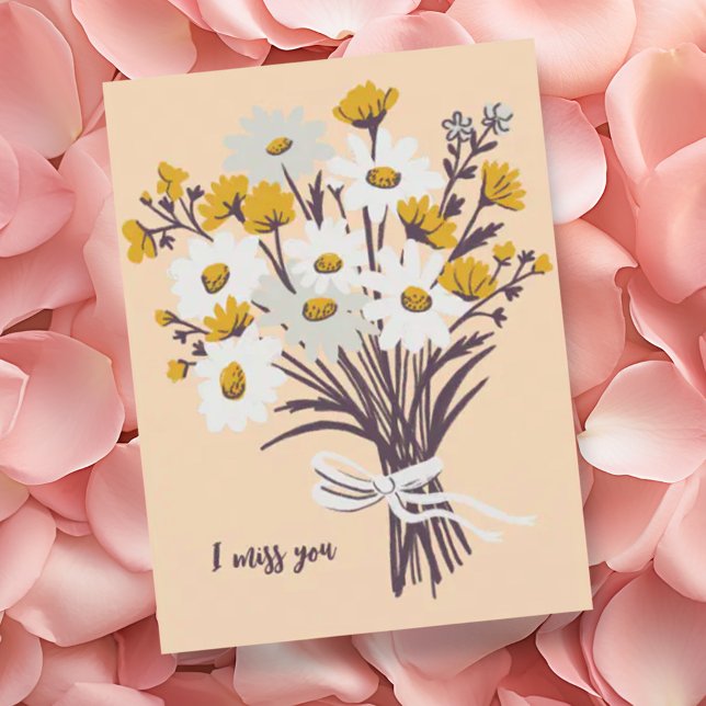 Carte Postale Joli Bouquet Daisy Je TE MANQUE Sweet CUSTOM (Retro daisy bouquet "I miss you" custom postcard)