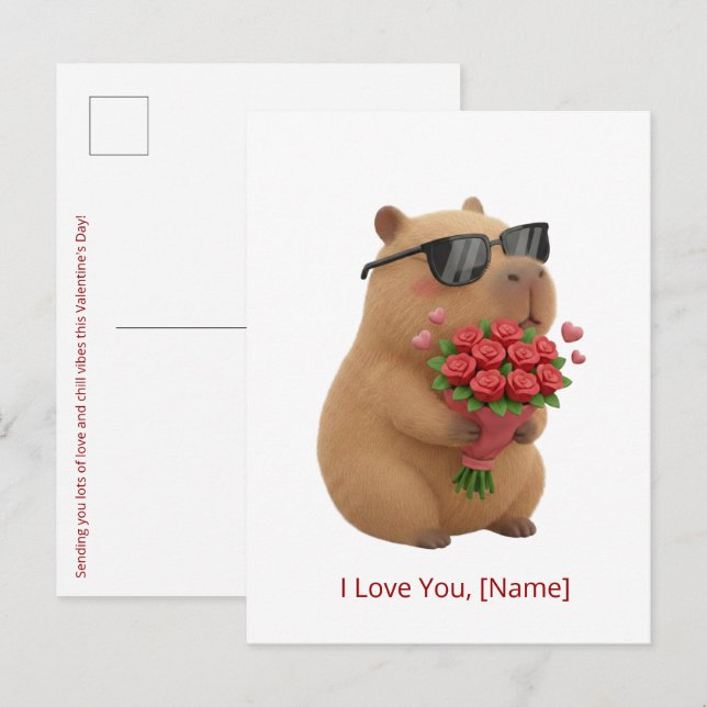 Carte Postale Joli Capybara Rose Je T'aime Nom Personnalisé (Devant / Derrière)