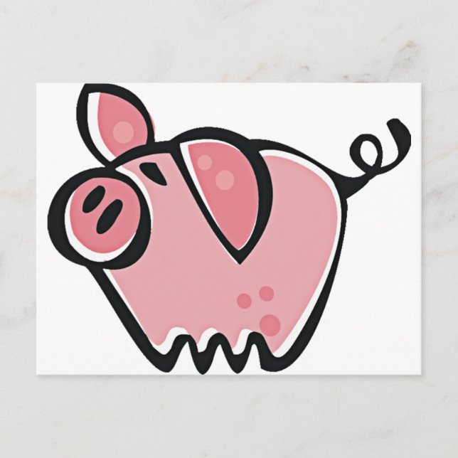 Carte Postale Joli caricature Cochon rose (Devant)