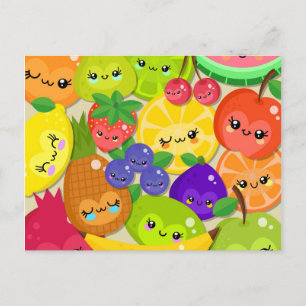 Carte Postale Joli caricature Kawaii Joyeux Gang Fruit Été