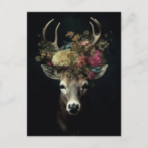 Carte Postale Joli cerf à couronne florale
