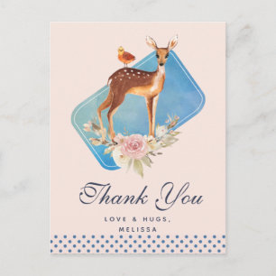 Carte Postale Joli Cerf Aquarelle Marron Merci Rustique