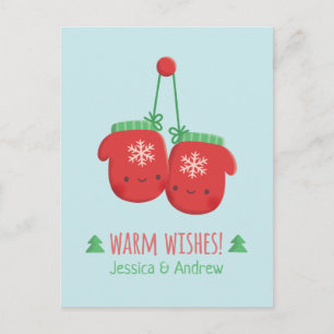 Carte Postale Joli Chaleureux Voeux Noël Mittens Couple