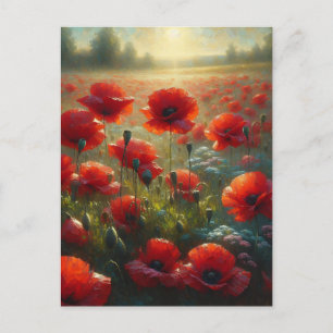 Carte Postale Joli champ rouge de pavot   Salut
