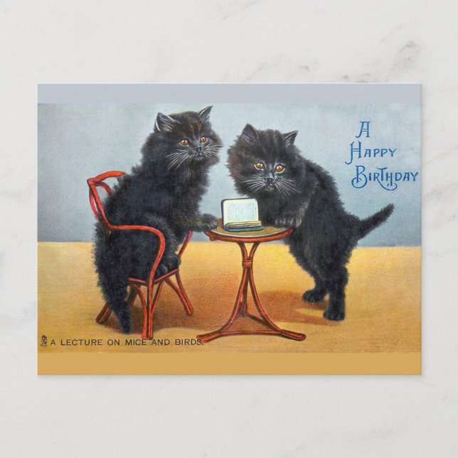 Carte Postale Joli Chat Anniversaire Rétro Mignon (Devant)
