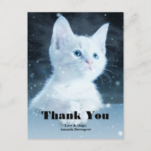 Carte Postale Joli Chat Blanc aux Beaux Yeux Bleus Merci