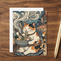 Joli Chat Calico Mangeant du Ramen Art Japonais