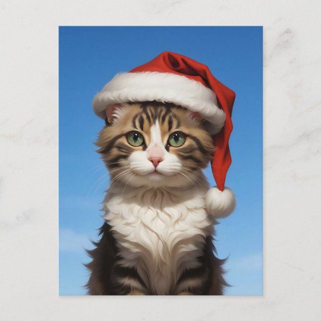 Carte Postale joli chat de Noël (Devant)
