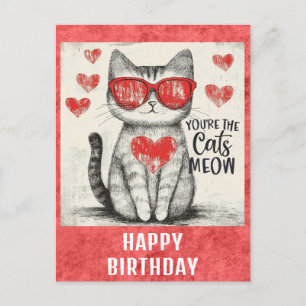 Carte Postale Joli Chat Drôle Joyeux Anniversaire Cœurs