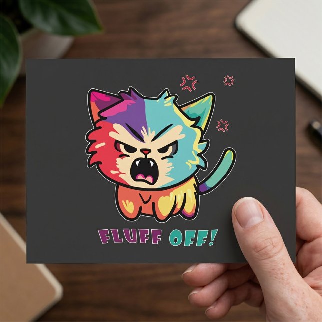 Carte Postale Joli chat en colère qui crache "Dégage". (Cute angry cat hissing Fluff Off. Postcard)