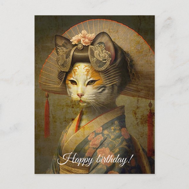 Carte Postale Joli chat geisha. Personnalisez. (Devant)