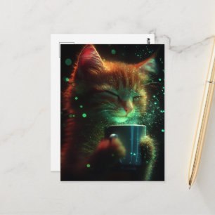 Carte Postale Joli Chat Jouit de Café