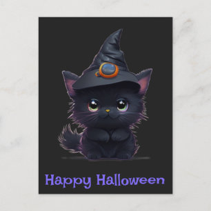 Carte Postale Joli chat noir d'Halloween amusant